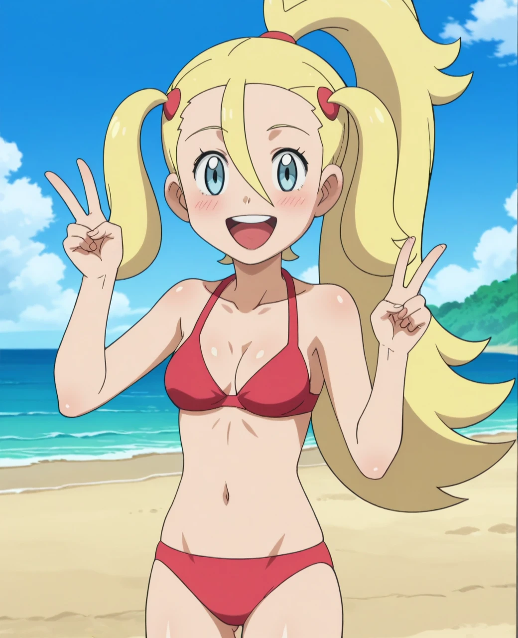 obra maestra, Mejor calidad, high resolution, al aire libre, 1 chica, Solo, serena (pokemon), sombreros rosas, bikini, micro bikini, bikini negro, ropaajustada,, hombros descubiertos, mirando al espectador, embarazada, Embarazada, sonrisa timida, rubor, senos medianos, pechos femeninos, sonrisa, manos en las caderas, de perfil, cuerpo de lado, acostada en la arena, lentes de sol, playa, fondo de playa, Tatoo Uterus, sonrisa picara, mirada sugerente.