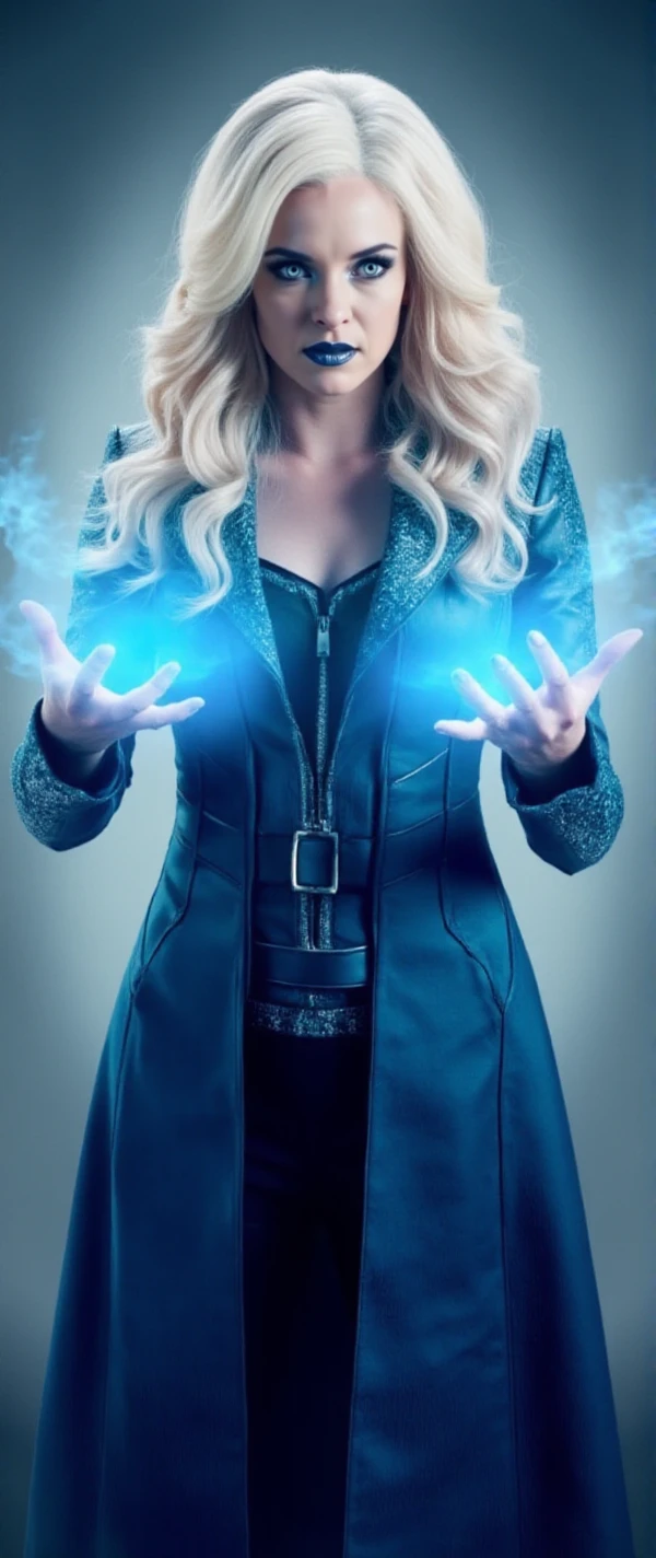 <lora:Killer_Frost:0.89> killer frost, full body, a woman with blond long hair and white eyes, she casts a freezing spell with her hands