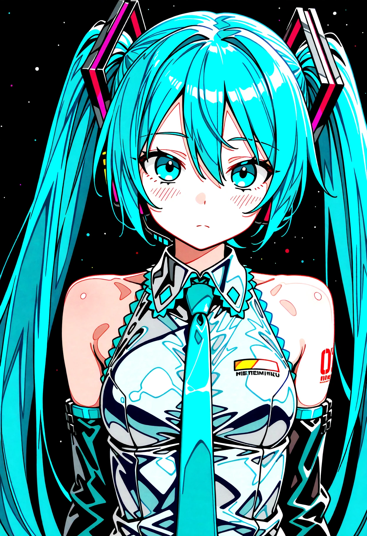 1girl, solo hatsune miku, 
BREAK
<lora:dmd2_sdxl_4step_lora:1>
masterpiece, best quality, very awa, highres, absurdres, very aesthetic, aethetic,Digital illustration, manga art, highly finished,