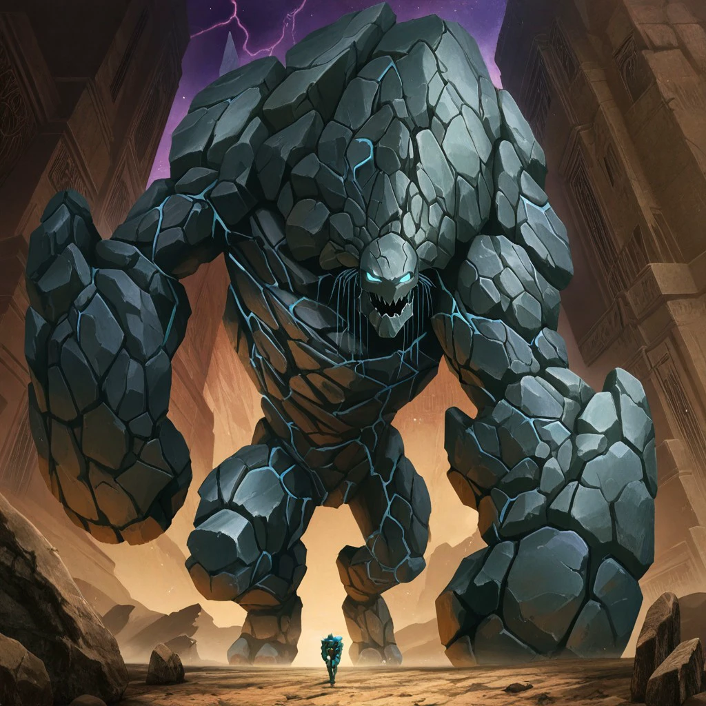 masterpiece, best quality, newest, absurdres, highres, anime, anime style, vintage anime, 90s anime, no humans, monster, GolemIL-V1.0 made of stone, stone,