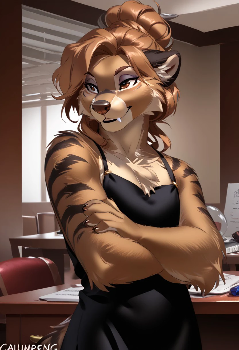 score_9, score_8_up, score_7_up, (by zummeng:1.5), (by jailbird:1.5), (by kittydee:1.5), masterpiece, best quality, (solo),
(Furry Art : Anthro: banded mongoose:1.5), 1femboy, expressive eyes, feminine eyes, perfect face, feminine face, (light brown hair:1.5), (updo hair:1.5), feminine body, flat chest, mongoose, striped back fur, multicolored fur, grayish brown fur, black fur stripes on back, small animal ears, light brown nose, (secretary dress:1.5), (light brown eyes),