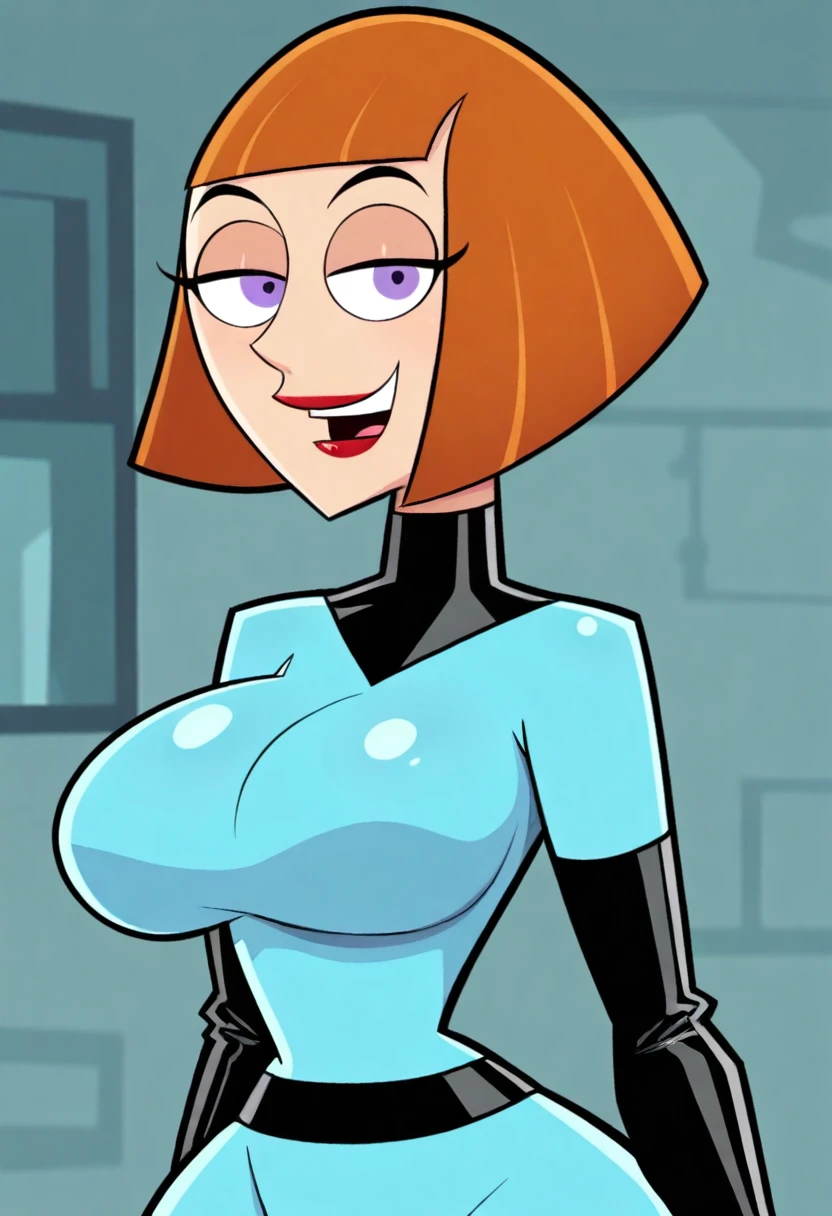 Danny Phantom, 1 girl, amity park, orange hair, large breasts, big ass, seductive, horny, tease, looking through doorgap, nightgown