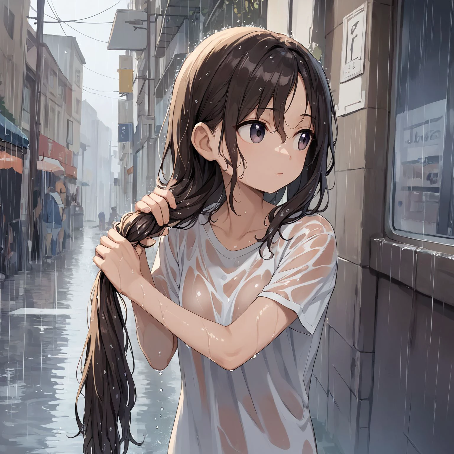 score_9, score_8_up, score_7_up
1girl, outdoors, street, raining
<lora:washinghair:1> washinghair, wringing hair, medium hair, holding own hair, wet hair, wet clothes