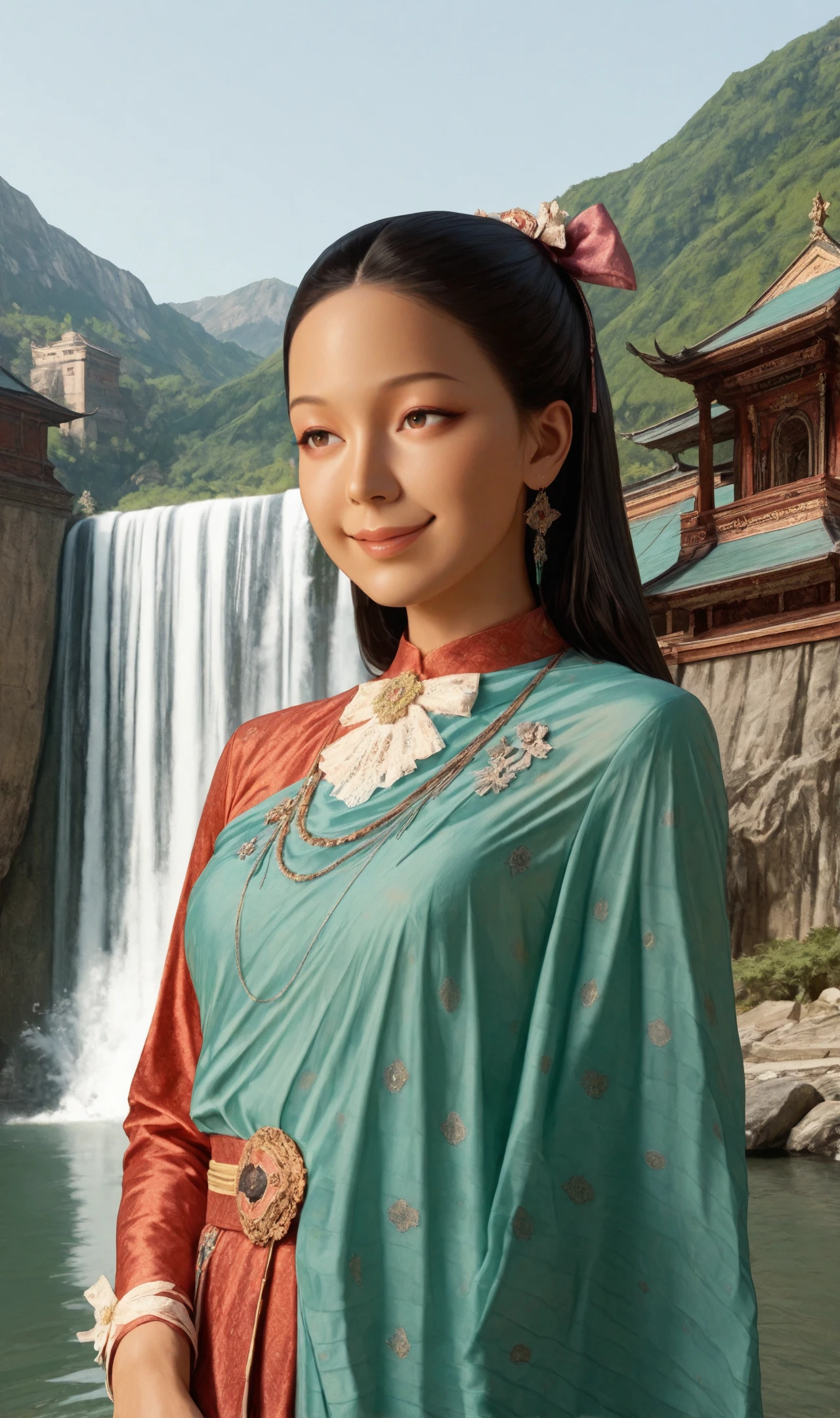 score_9, score_8_up, score_7_up, realistic, masterpiece, 
1girl, thai girl, solo, <lora:IL_BTT_CHONGKABEN SABAI_v01C:1.0> thai clothes, smile, upper body, 
outdoors, waterfall, thai temples, 
<lora:LCMTurboMix_Euler_A_fix:1>