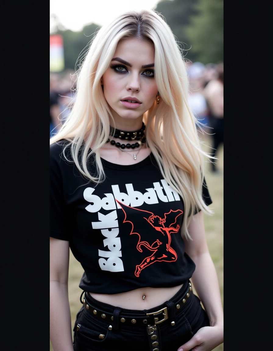 mggs, ultra realistic, ultra detailed image, analog photo 35mm, ultra quality, s4bb4th <lora:Rock & Metal t-shirts- Black Sabbath:1> <lora:metal-gothic-girls:1>  a metal woman, wearing a gothic outfit, she is wearing a ((black sabbath)) t-shirt, she's in a musical event outdoors, she is petite and has long blond hair., Photorealistic, Hyperrealistic, Hyperdetailed, analog style, soft lighting, subsurface scattering, realistic, heavy shadow, masterpiece, best quality, ultra realistic, 8k, golden ratio, Intricate, High Detail, film photography, soft focus