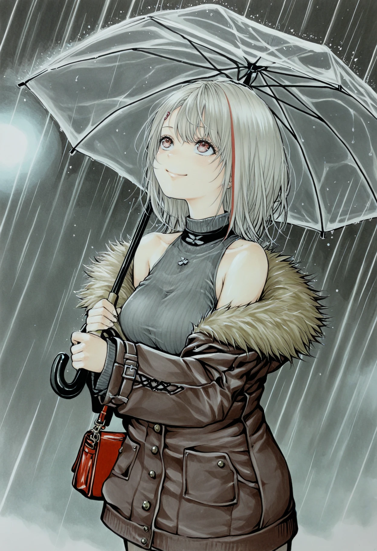 masterpiece, very aesthetic, katsu, traditional media, raining
BREAK 1girl, duisburg, umbrella, fur-lined coat, handbag, looking up, smile
<lora:Duisburg-AzurLane_NAIXL_v30:1> <lora:katsu_NAIXL_v10:1>