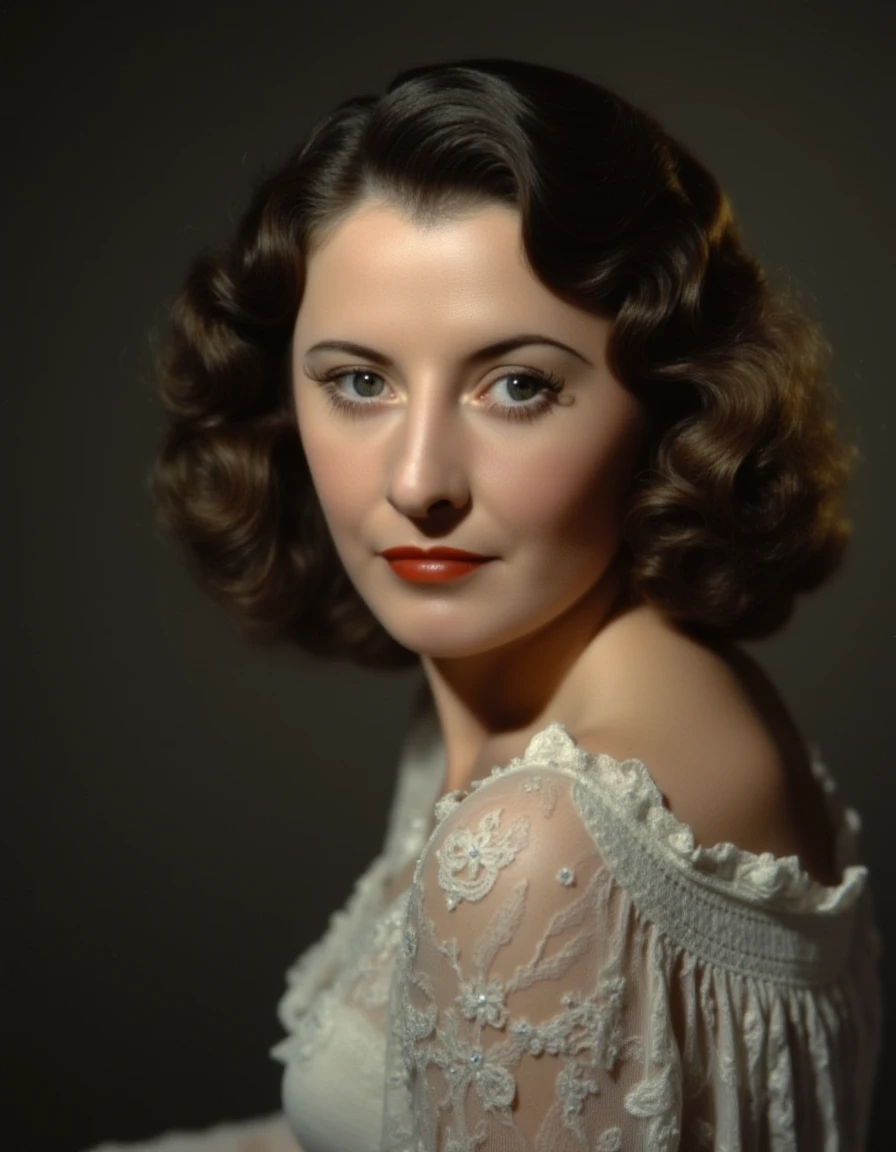 a plain woman is posing for a portrait disinterestedly <lora:barbara-stanwyck-flux:1.2>