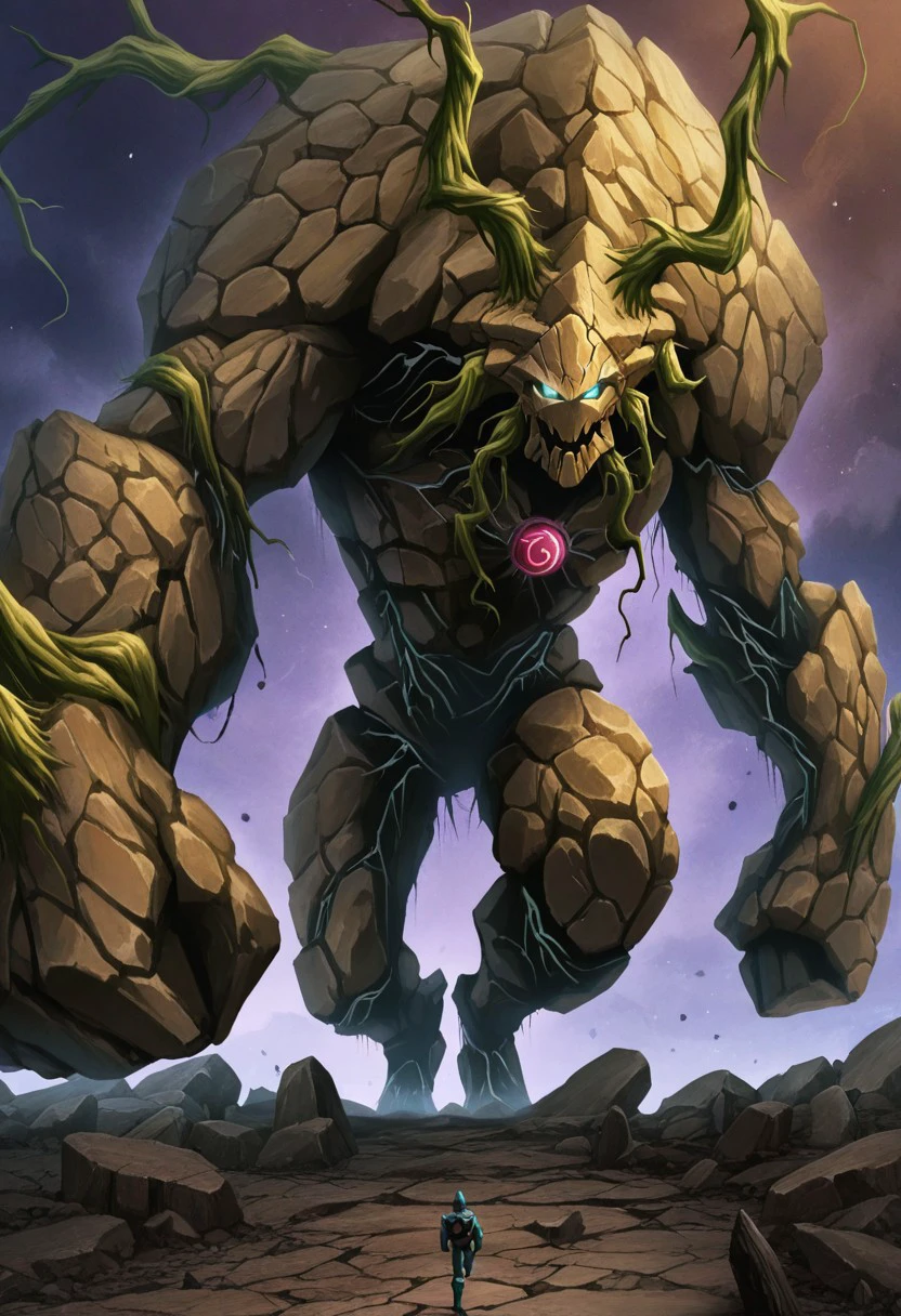 masterpiece, best quality, newest, absurdres, highres, anime, anime style, vintage anime, 90s anime, no humans, monster, GolemIL-V1.0 made of stone, stone,