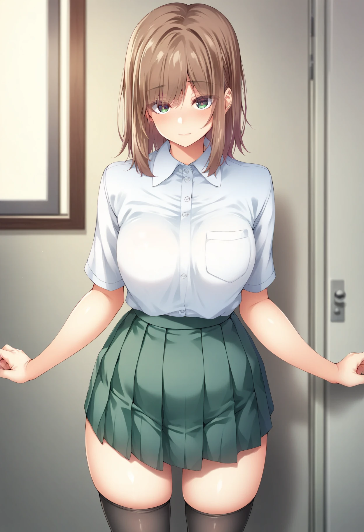 G-Cup masterpiece highest quality High resolution Inner thighs Hold the skirt tightly Confused face Brown Hair Soft and fluffy older sister Married Woman Hold the crotch Hold the pee