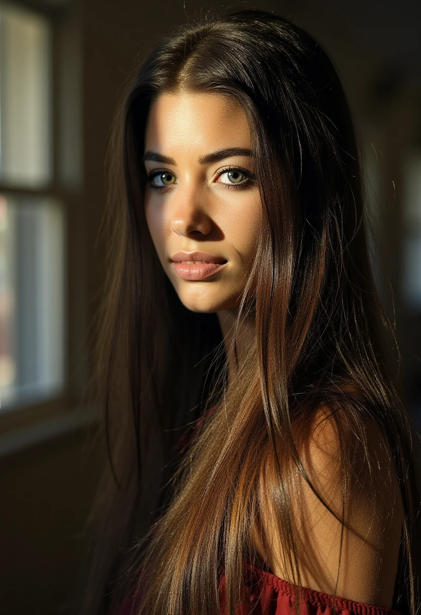 portrait of a woman with long hair cosplaying as pirate of the carribean. B4RB0R4S