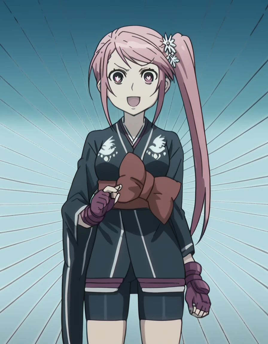 score_9, score_8_up, score_7_up, source_anime, <lora:benitsubasa-s1-ponyxl-lora-nochekaiser:1>, benitsubasa, long hair, hair ornament, pink hair, side ponytail, flower hair ornament, pink eyes, mature female, medium breasts, anime screencap, gloves, japanese clothes, fingerless gloves, kimono, bike shorts, black kimono, short kimono, bowtie,, museum, art exhibit, paintings, observing, quiet contemplation, cultural experience, smile, <lora:seyana-ponyxl-lora-nochekaiser:1> seyana, seyana (meme), gyari (imagesdawn) (style), sunburst background, sunburst, meme, emphasis lines, bright pupils, empty eyes, white pupils, smile, open mouth, looking at viewer, solo,, cowboy shot, solo