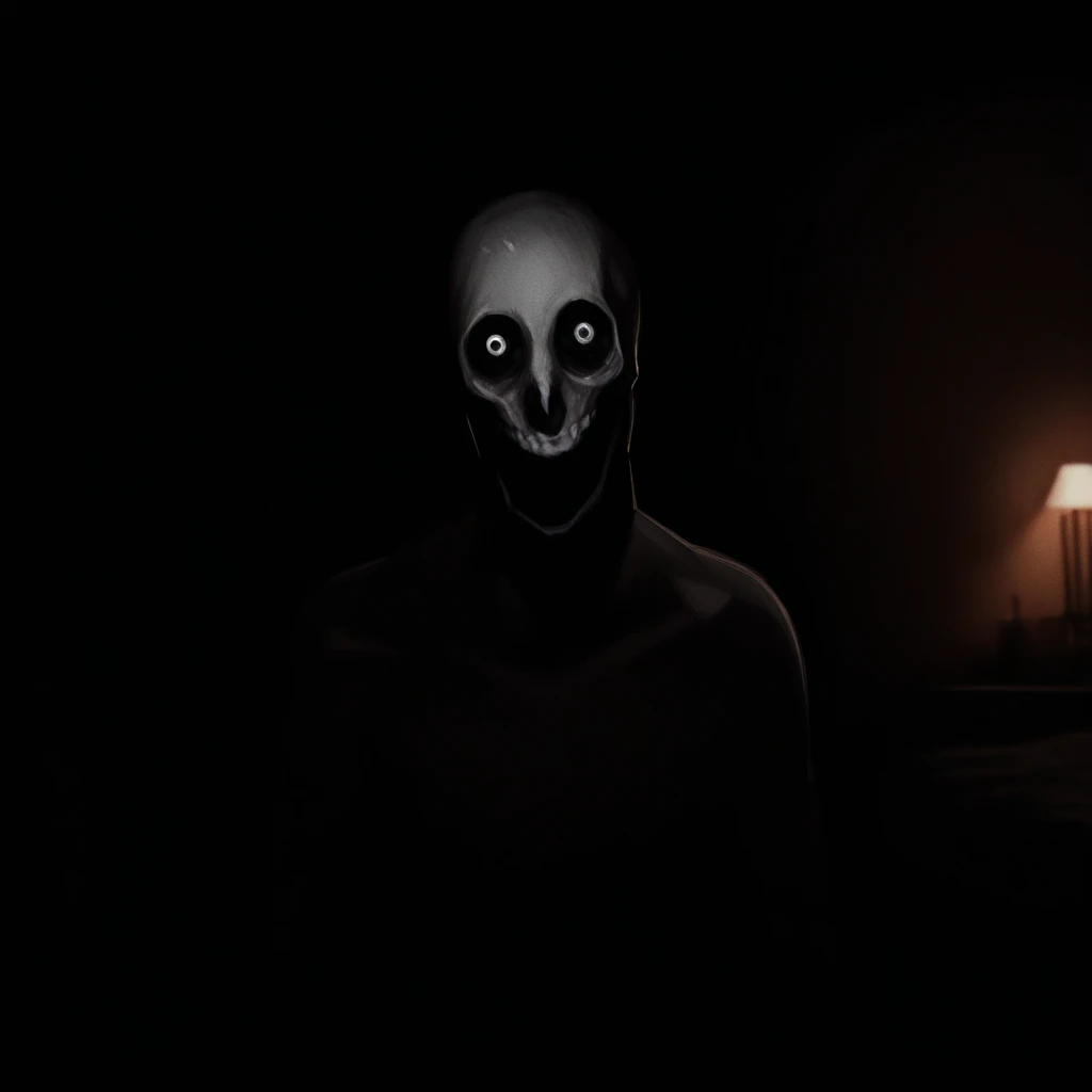 masterpiece, best quality, newest, absurdres, highres,safe,
analogue horror, horror, solo, upper body, shoulders, bedroom, high angle