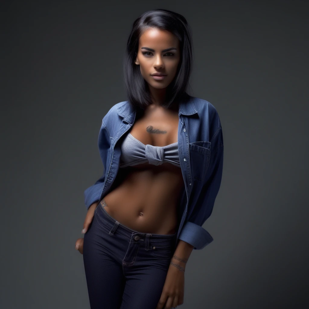 Fit tanned woman with a chest tattoo SDXL V1