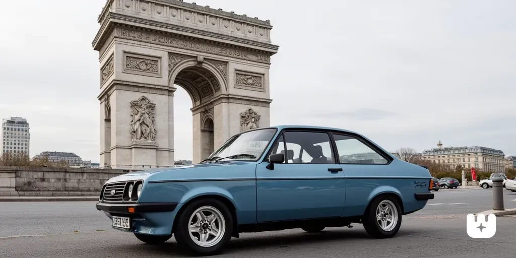 1977 Ford Escort RS2000 two-door saloon standing near the Arc de Triomphe, photo taken in 2015, colour