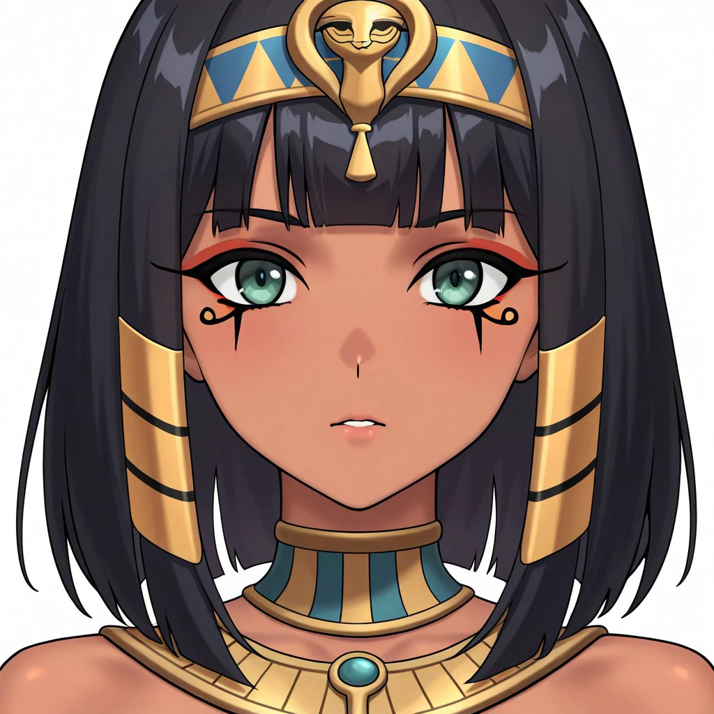 masterpiece, best quality, newest, absurdres, highres,  anime, aninme, anime style, egyptmakeupv1, makeup, eyliner, 1girl, egyptian, egyptian female, dark skin, dark-skinned female, black hair, ancient egyptian