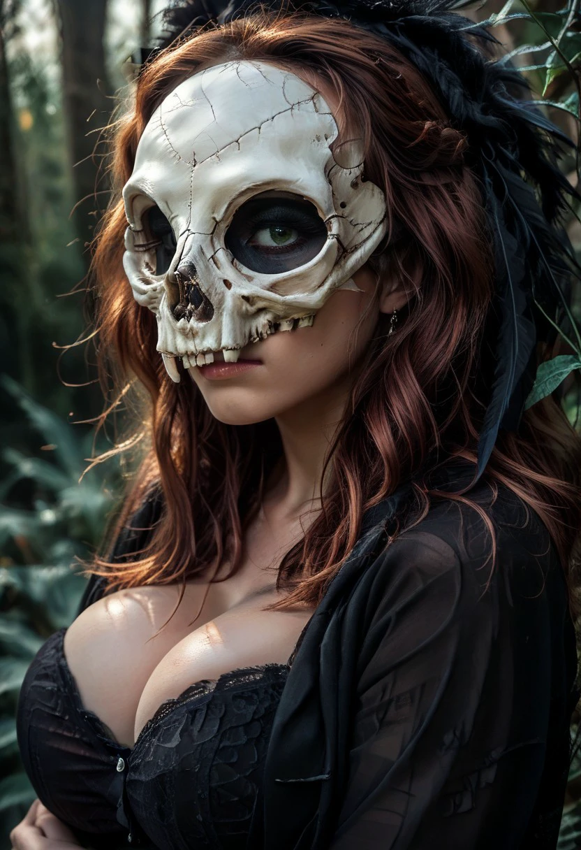 score_9, score_8_up, score_7_up, rating_safe, concept art, semi-realistic, 1girl, solo.
Young beautiful face, fit body, 
(Big breast), (round breasts:1.5), 
SkullMask, Skull, Mask.
((Eye mask)), Long mask