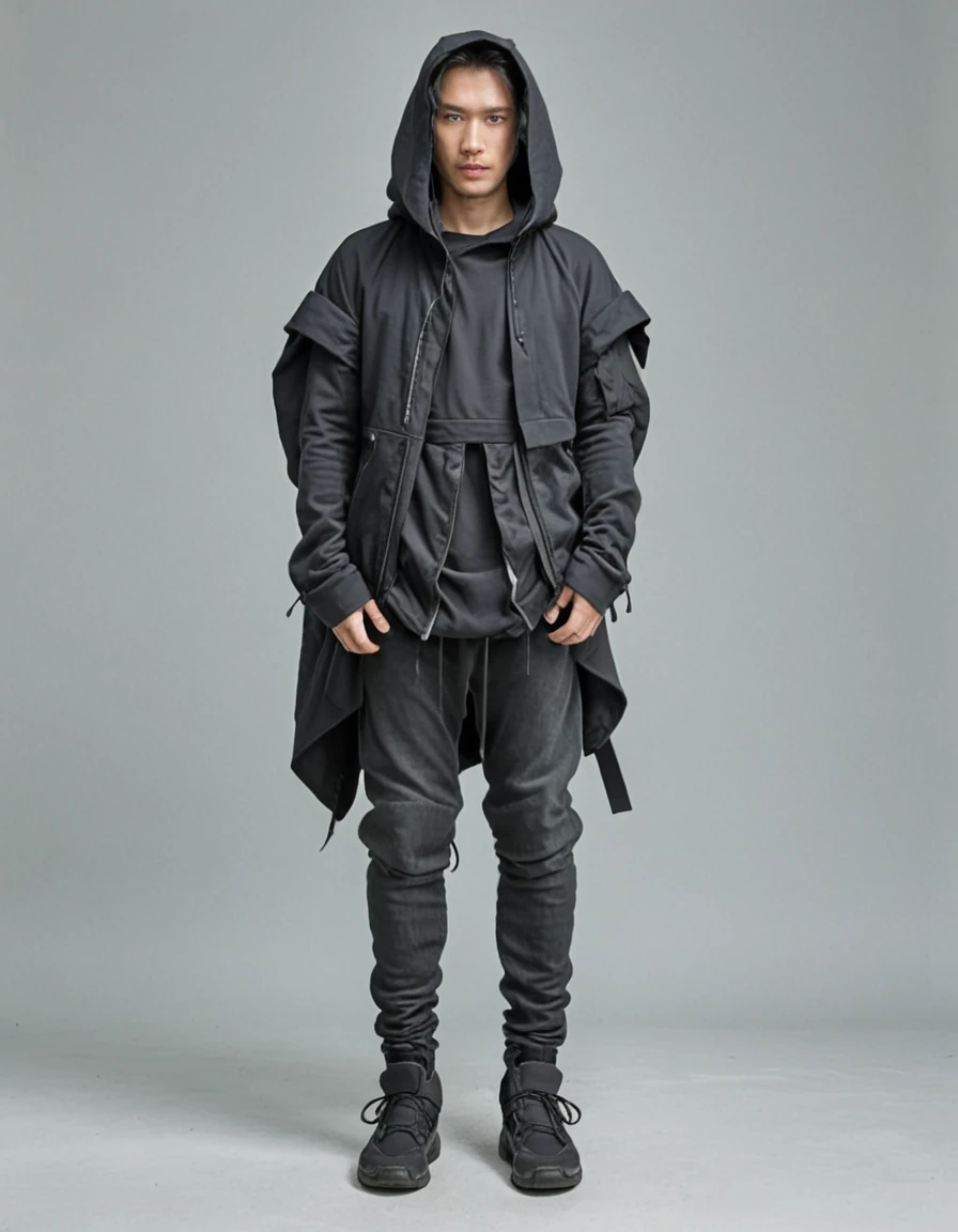 <lora:Modern_Casual_Street_Style-000017:1> moderncasual minimal oversized samurai techwear jacket over hoodie casual with black jeans ffortless