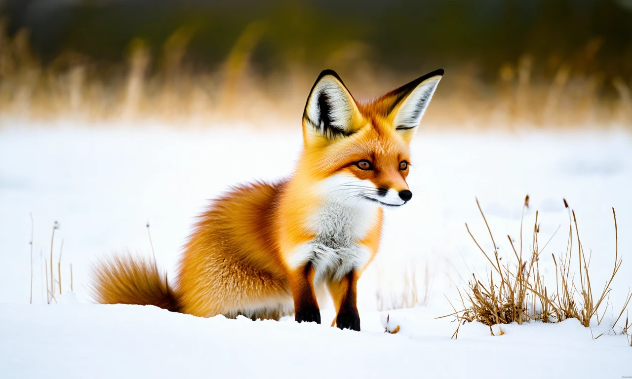 wildlife photography of a fennec fox in a bright snowy field