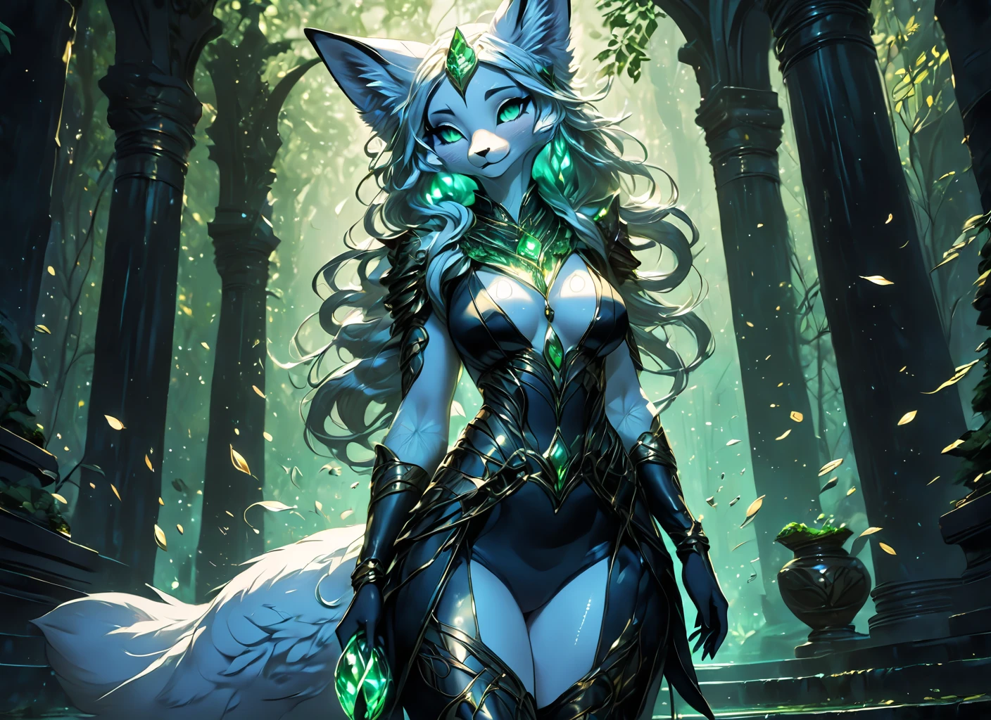 best quality, high resolution, high contrast, beautiful and aesthetically pleasing, masterpiece, depth of field, fictional realism, artistic pornography(, (nsfw:1.2)), realistic digital fantasy art style, Seraphina & Kitsune fusion, anthropomorphic art, furry style, anthro human(, gold fox), Kitsune, female(, beautiful, busty, elegant, charismatic), magic-user(, druid, healer), professionally illustrated fantasy style book cover, a beautiful young adult anthropomorphic fox(, sexy, sly, cunning, rogue), druid(, priestess, healer), leaning back, resting her head on her hand, playing with her hair, adventurer, in the style of Naughty America, role playing erotic adventure, inspired by Dragon Knight, (long blonde wavy hair(, loose crown-braid hairstyle, laurels, gold leaf accessories)), (golden colored fox fur(, white fur belly, white striped bushy fox tail)), big green eyes, long eyelashes, fox facial features(, fox snout, fox mouth and teeth), slender delicate build(, narrow feminine shoulders, collarbone, small naturally perky furry breasts, slim waist, wide hips), bare furry fox thighs, kind, wise, generous, sexy, absent-minded, playful, flirtatious, enticing, inviting, highly detailed background of A towering, moss-covered statue of a forgotten god stands guard at the entrance to a hidden temple complex <lora:Magic_Enhancer:0.4>, (prompt), a beautiful druid priestess living in the woods alone, sexy, long blonde wavy hair, crown braid hairstyle, leaves and vines used as hair accessories, innocent, naive, reflective green eyes, full moist lips, sexy, provocative, medium naturally sagging breasts, skimpy clothing crafted from the forest's gifts, necklace with priceless emeralds shaped like leaves, laurels in her hair, flawless pale skin like porcelain, priestess, druid, in the style of Magic the Gathering and Naughty America, lonely, lust, desire, passion, (prompt), artistic pornography, beautiful and aesthetically pleasing, erotic fantasy art, realistic anthropomorphic art, (nsfw:1.2), solo focus, wide angle lens, epic scale, dynamic action perspectives, attention to motion, dynamic action pose, professional illustration, creative perspective,fisheye lens, Seraphina and Kitsune fusion, inner city anthro living in the city alone, isolated, wanting, waiting, naked, sexy, long golden wavy hair with strawberry blonde tips, golden fur with a white stripe in the center of her body and the underside of her bushy fox tail, sweaty, smelling her armpits, checking her body odor, disgusted expression, funky smell, ripe and twirling her hair mindlessly, oblivious, clueless, not paying attention, lollygagging, slacking, dubious, a mysterious woman hidden in shadow and surrounded by magical energy, master of the elements and arcane spellcraft, imbud with the abilites of a god at bith, she is able to bend both time and space to her will with a simple hand movement and a spoken word, ambitious, greedy, malevolent, she wears long dark bobes that conceal most of her immaculate body, wearing a fragile gold diadem under her hooded robes she has an almost regal appearance, no longer doess she have the need to walk or ride, teleportation and levitation are her forms of locomotion, omnipresent in the way that she can see and hear the entire worldd around her all at once, isolated and lonely with only her unlimited power to keep her sane, wizard, sorceress, holding a magical metallic silver staff with a glowing green gem at its tip, cunning, chaotic, dangerous, Avarice, , (highly detailed indoor background), (A sleek and modern home theater with plush, oversized seats and a massive screen The room is soundproofed and features advanced audio-visual systems, perfect for experiencing movies and entertainment in style) <lora:Realistic_Anime_Style_-_Pony:0.6> <lora:Anime_Enhancer:1>