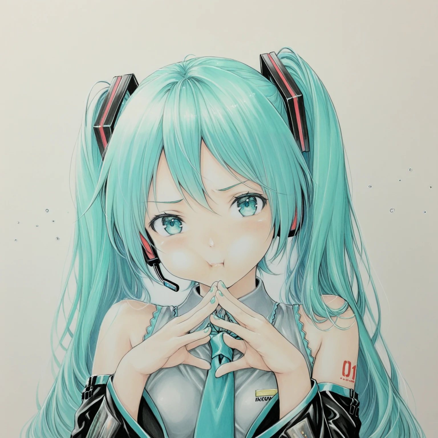 safe, masterpiece, very aesthetic, katsu, traditional media
BREAK 1girl, hatsune miku, fingers together, pouting
 <lora:katsu_NAIXL_v11-000020:1>