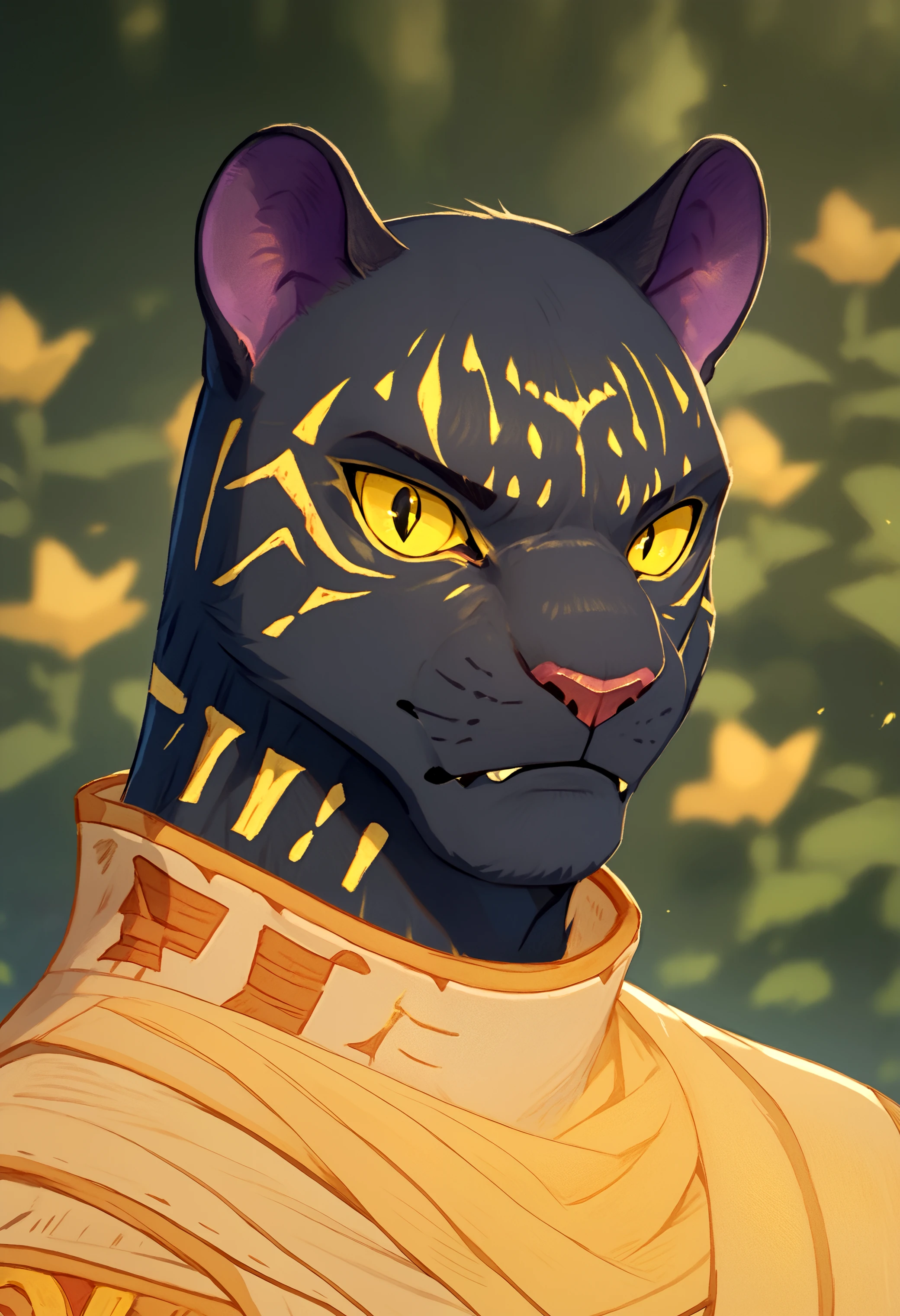 score_9, score_8_up, score_7_up, solo, 1boy, <lora:SethAFK_Journey-000004>, seth, furry male, panther, yellow markings, black fur, black slit pupils, yellow eyes, yellow sclera, panther ears, looking at viewer, pants, clothes, close up, outside,