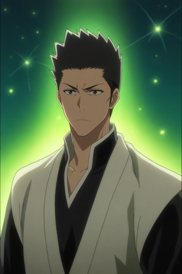 score_9, score_8_up, score_7_up, source_anime, rating_safe, , anime screencap, anime coloring, official style, , 1boy, solo, male focus, <lora:isshin_kurosaki_pony:1>, isshin_kurosaki, black hair, black eyes, short hair, spiked hair, , luminous forest, glowing roots, enchanted glades, firefly streams, wandering pose, mesmerized expression, twilight glow, , <lora:sdxl_lightning_8step_lora:1>