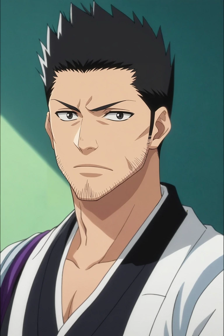 score_9, score_8_up, score_7_up, source_anime, rating_safe, intricate details, anime screencap, anime coloring, official style, looking at viewer, 1boy, solo, male focus, <lora:isshin_kurosaki_pony:0.9>, isshin_kurosaki, black hair, black eyes, short hair, spiked hair, facial hair, stubble, beard, , , <lora:sdxl_lightning_8step_lora:1>