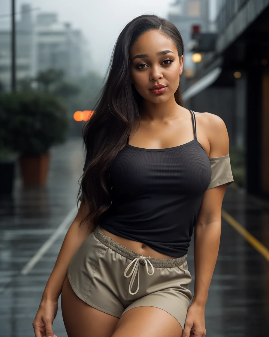 Wearing an office suit、in 8K, masutepiece, Raw photo, Best Quality, Photorealistic, Highly detailed CG Unity 8K wallpaper, depth of fields, Cinematic Light, Lens Flare, Ray tracing, (Extremely beautiful face, Beautiful lips, Beautiful eyes), intricate detail face, ((Ultra detailed skin)) 1girl in, In the Dark, Cute black girl, 1 girl, (Very slim and slender fit muscular body:1.3), ,(Blurred background), (No people in the background:1.3), Beautiful earrings, Bracelets, Necklace, Clear eyes, (dark skin), (Big eyes), Face forward, ((upperbody shot)), Very slim, Large breasts, Highly detailed, A hyper-realistic、suit top and bottom suit,reallistic, wearing black stockings、Background Office、blacks