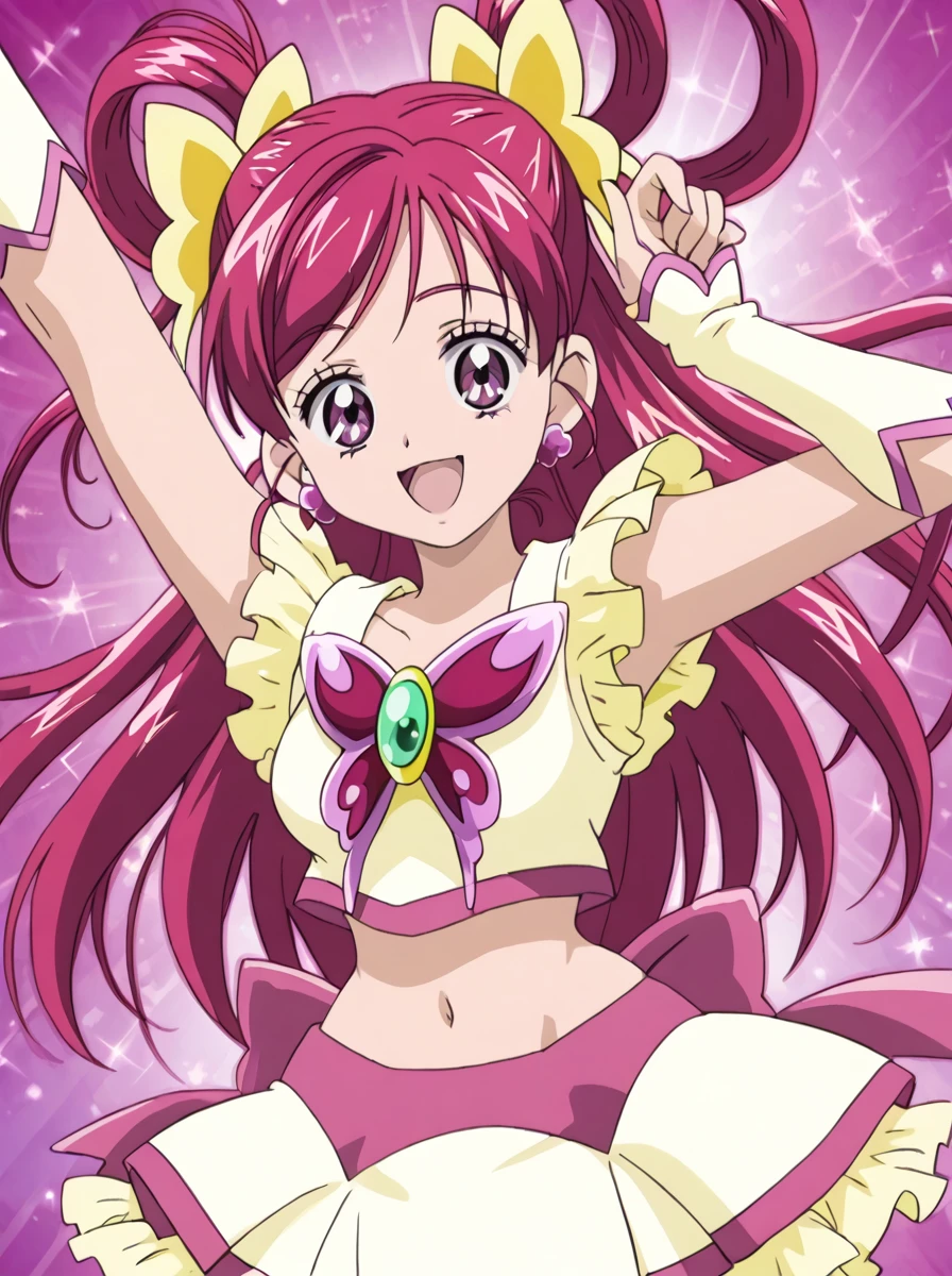 detailed background, posing, shiny skin,
<lora:curedream.pony:1>,
curedream,
large breasts, wide hips,
happy,