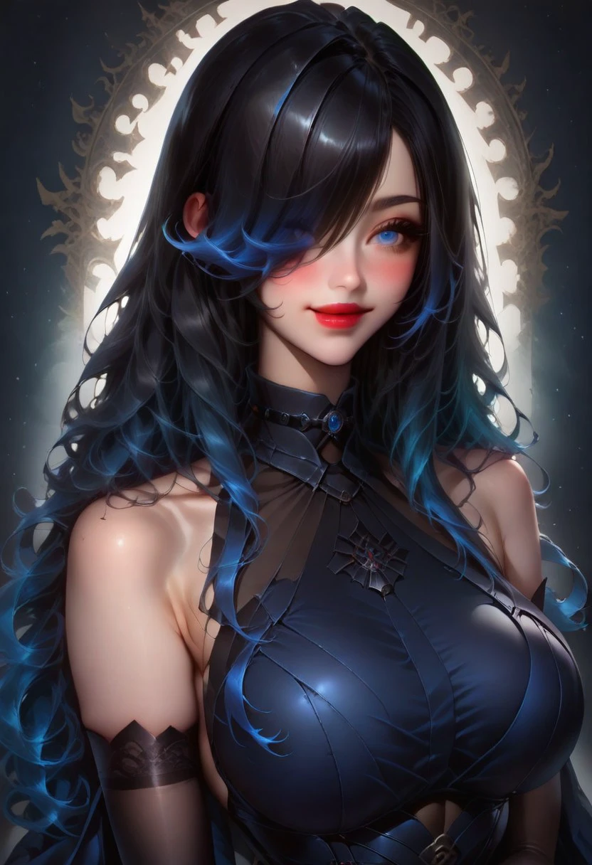 A Masterpiece、BEST QUALITY、pink hair、Blue lightning、lifelike、realistic details、highdetail。blue clothes。Blue thunder。Blue Crystal。Black suspended particles。Black smoke。Black crystals around。Black smoke wafting around。Warping the body。warping the body。Horns。Devil's eye。Darkness。Yami Ochi。laughter。shorthair。
a 1girl, beautiody, Seductive face,, fine skin, anicos_No one,, short hair, navel out, Detached sleeves, Bare Shoulders, Central opening, cleavage between breasts, mid breasts, Hair clip with long feathers, Blue hair ornament, red eye, thigh highs,Watch your audience,Isekai、Mini skirt、Yami Ochi。Luminous eyes。seduction。Brainkill。sexypose。Twintails。Open your mouth wide。tattooed。demon tail。Drool。wide open mouth。Drooling from the mouth。Gold pattern on chest。Painful look。Long velo。long tongue。Luminous tattoo。Luminescent tattoos。