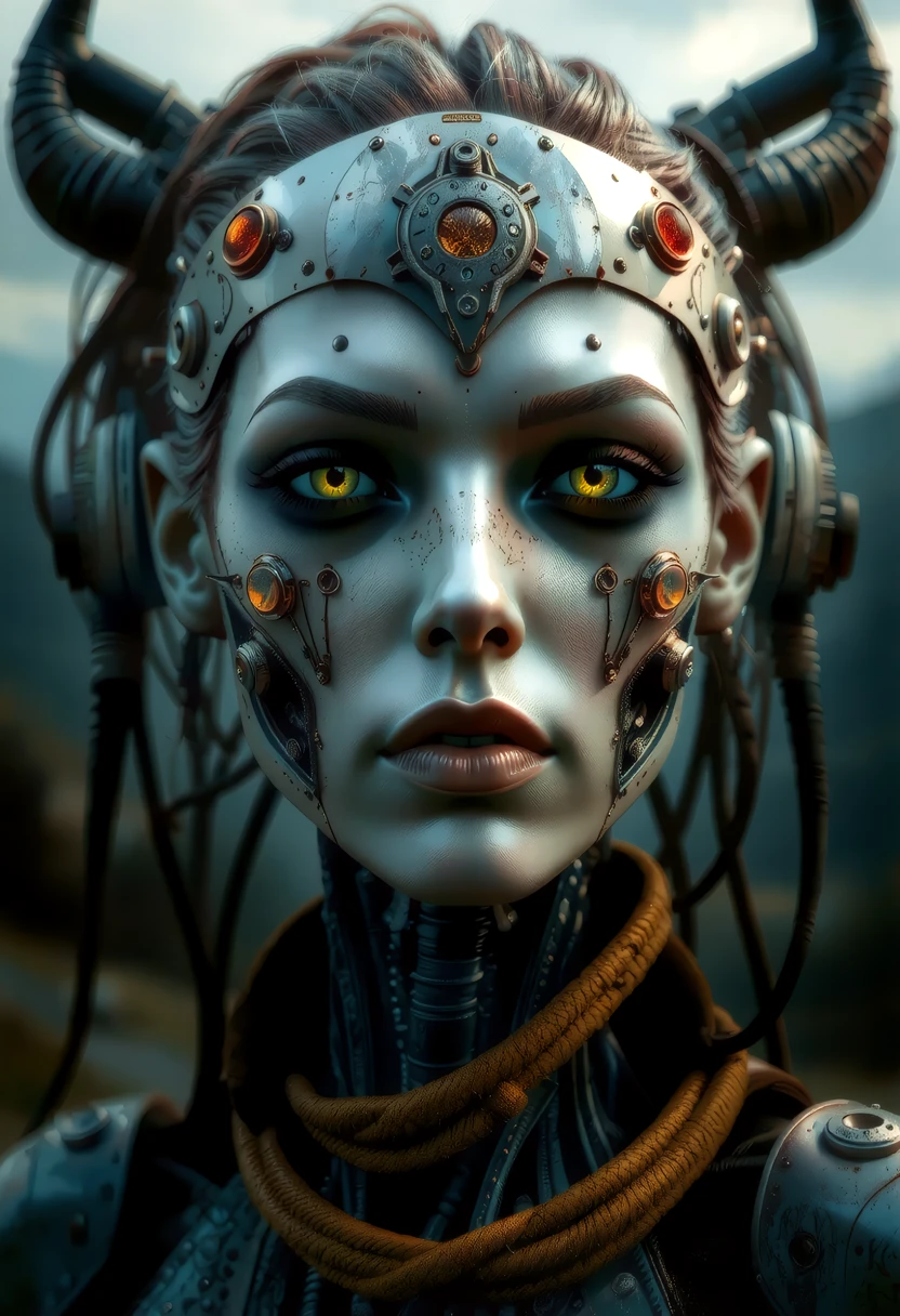 portrait of a vikingpunk post-apocalyptic robot.   <lora:art and styles/MysticFantasy.safetensors:1.0>,  <lora:flux/flux_realism_lora.safetensors:1.0>,  <lora:flux/Sinfully Stylish .02 for FLUX-000002.safetensors:1.0>,