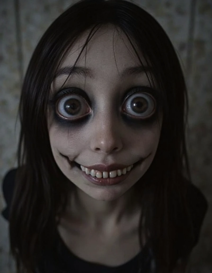 creepy girl with extremely large eyes <lora:majichorror_flux:1>,