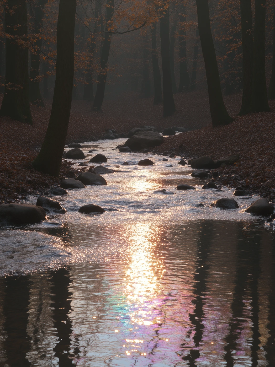 <lora:è¹å½±9:0.7>,hongying,a stream in the forest,sparkling water,the water reflects the colorful reflection,