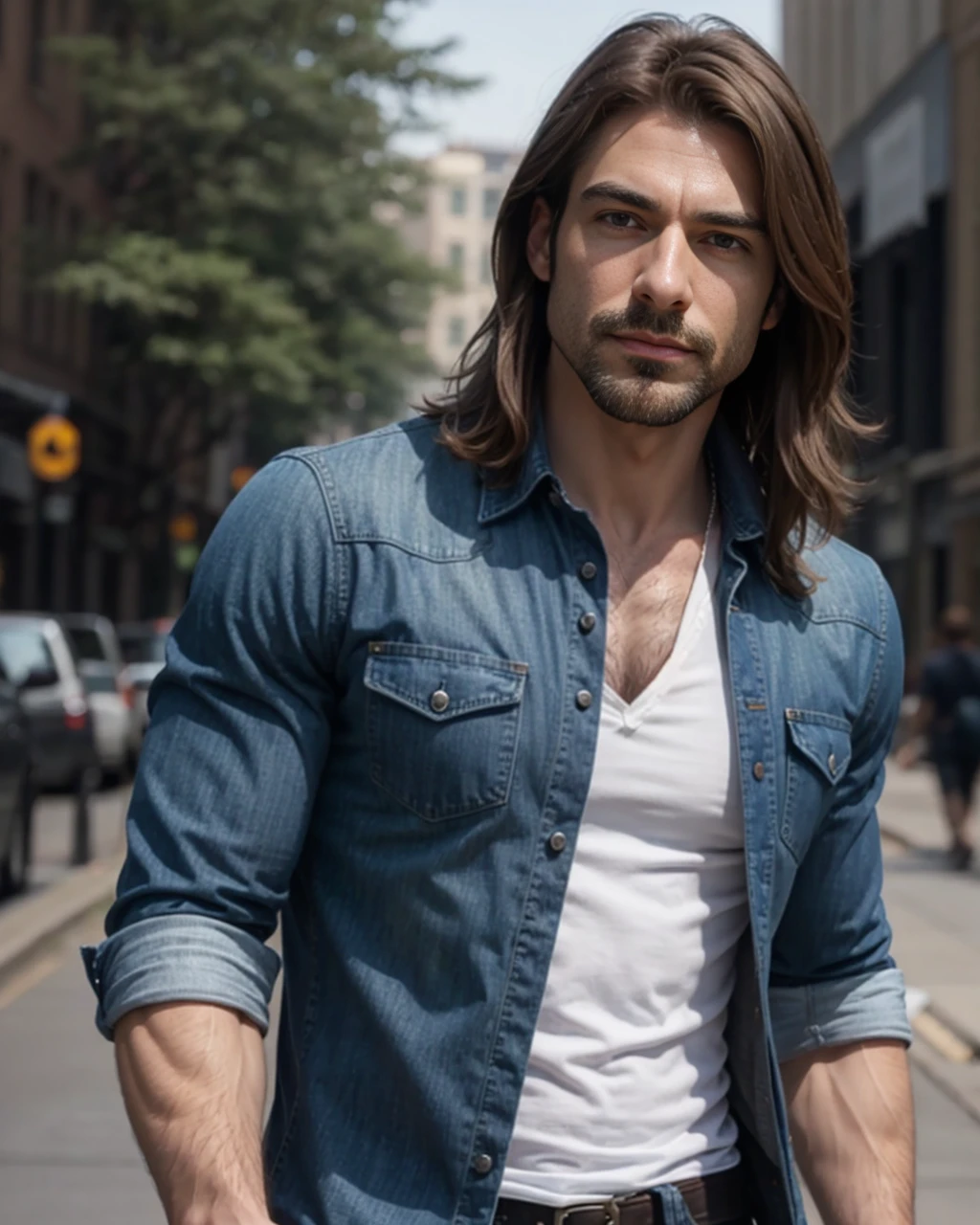 Handsome, long hair, young man, gta, white shirt