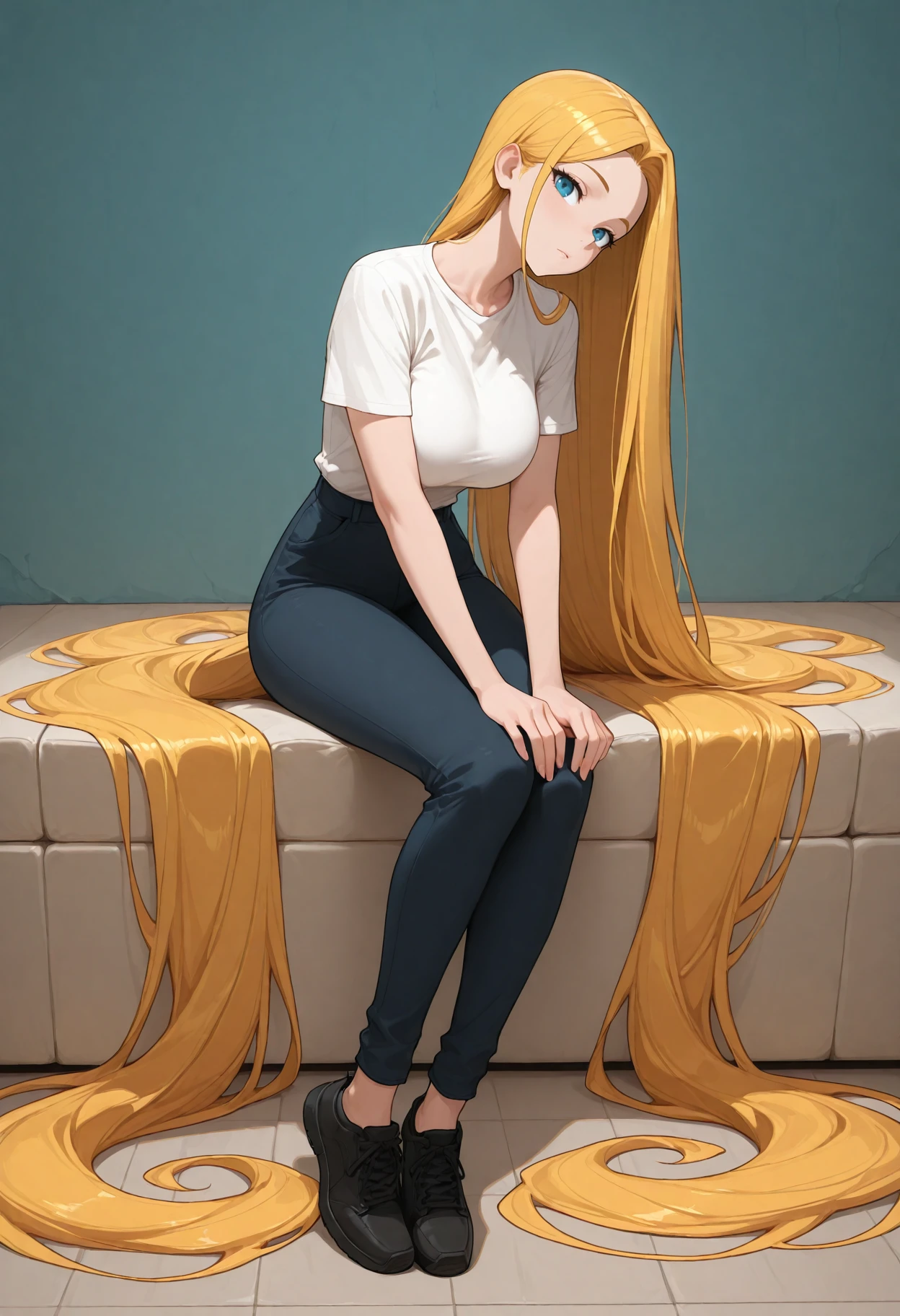 floorh4ir, absurdly long hair, sitting, 1girl, solo, best quality, masterpiece, <lora:FloorLengthHairIllustrious:0.8>