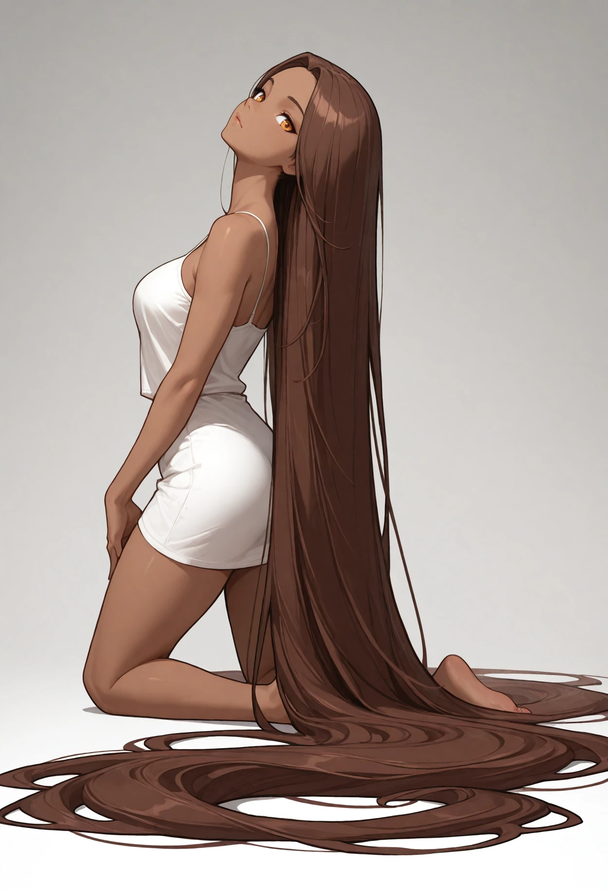 floorh4ir, absurdly long hair, kneeling, 1girl, solo, best quality, masterpiece, <lora:FloorLengthHairIllustrious:0.8>