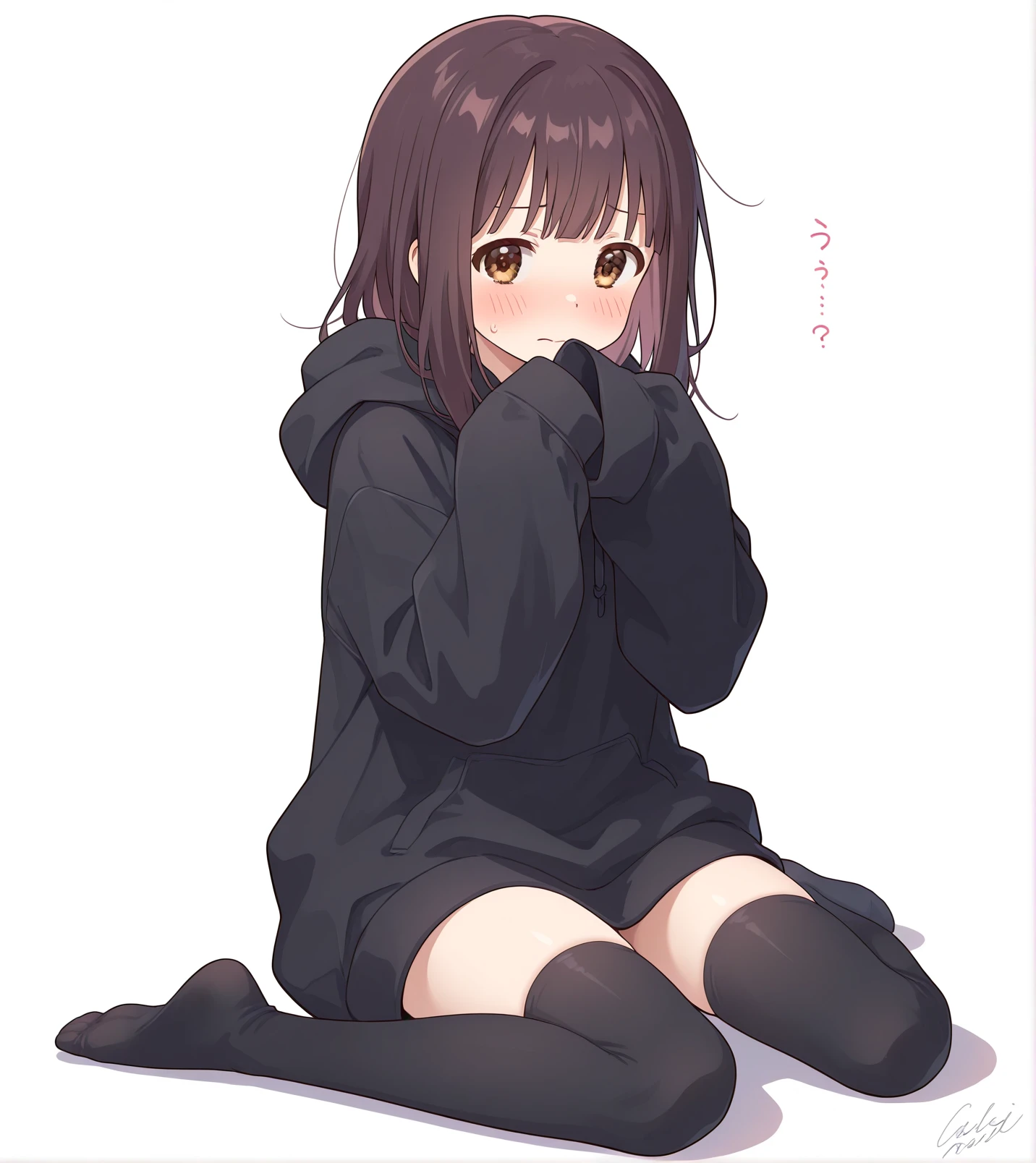 1girl,shy,oversized clothes, 
masterpiece, best quality    <lora:nanase_kurumi:1> nanase_kurumi,hoodie, black thighhighs,