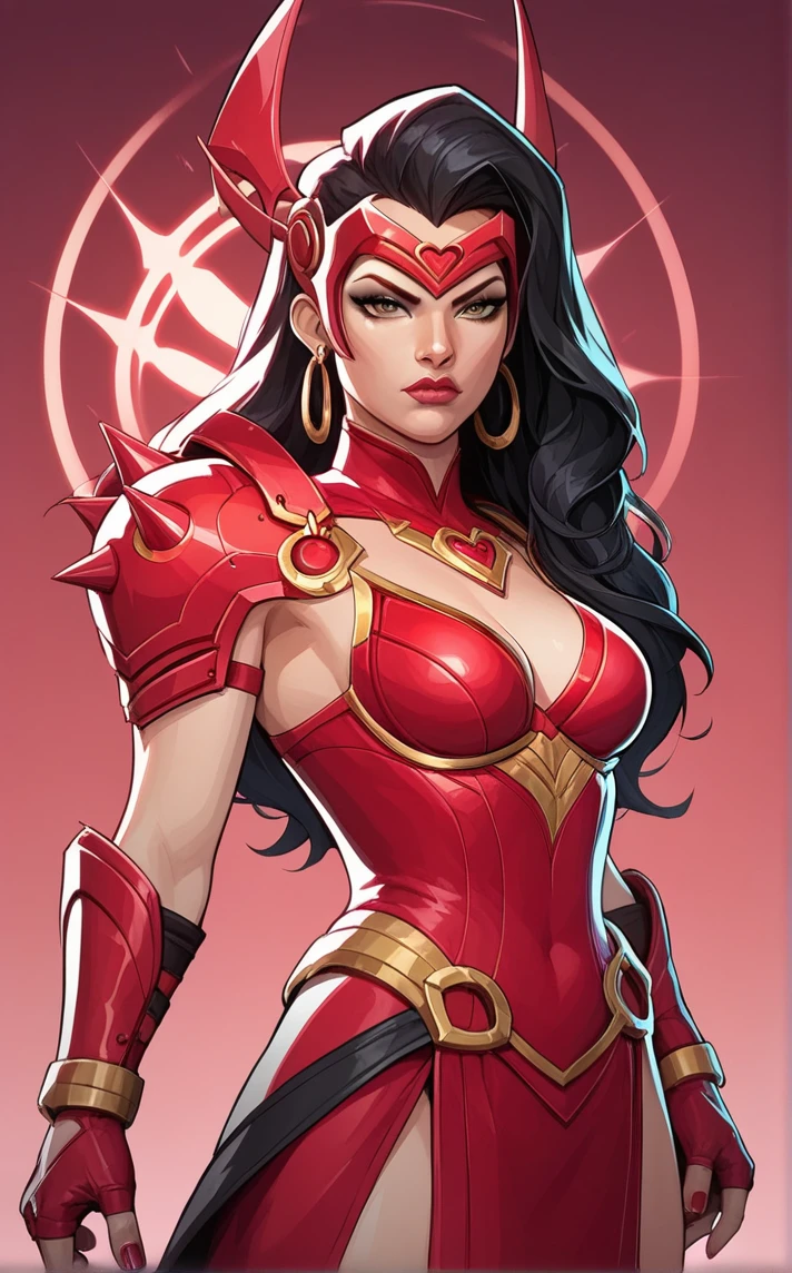 (best quality,4k,8k,highres,masterpiece:1.2),ultra-detailed,(realistic,photorealistic,photo-realistic:1.37),HDR,UHD, ((sabrina)), serious face, character, studio lighting,ultra-fine painting,sharp focus,physically-based rendering,extreme detail description,professional,(lavender hair), (gigantic breasts), long hair, ((red suit)), ((red skirt)), gloves, frlgsabrina, (blunt bangs), very long hair, red crop top, red sleeves, red skirt, white gloves, black pantyhose, vivid colors,bokeh,portraits,soft colors,warm lighting,glowing skin,delicate features,expressive eyes,sensual lips,flawless complexion,subtle makeup,feminine posture,ethereal atmosphere,dreamy summer vibes,golden hour lighting,flowing dress,gentle breeze,warm sunlight,playful smile,graceful movement,seamless integration between subject and background,subtle texture,filmic aesthetic,romantic mood,elaborate hairstyles,graceful gestures,curve-hugging outfit,vibrant color palette,soft focus,romantic ambiance,inside chambers,stone architecture,beautifully adorned columns,timeless setting.