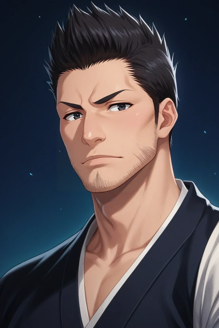 score_9, score_8_up, score_7_up, , rating_safe, intricate details, (photorealistic:0.6), , 1boy, solo, male focus, <lora:isshin_kurosaki_pony:0.92>, isshin_kurosaki, black hair, black eyes, short hair, spiked hair, facial hair, stubble, beard, sideburns, , , <lora:sdxl_lightning_8step_lora:1>