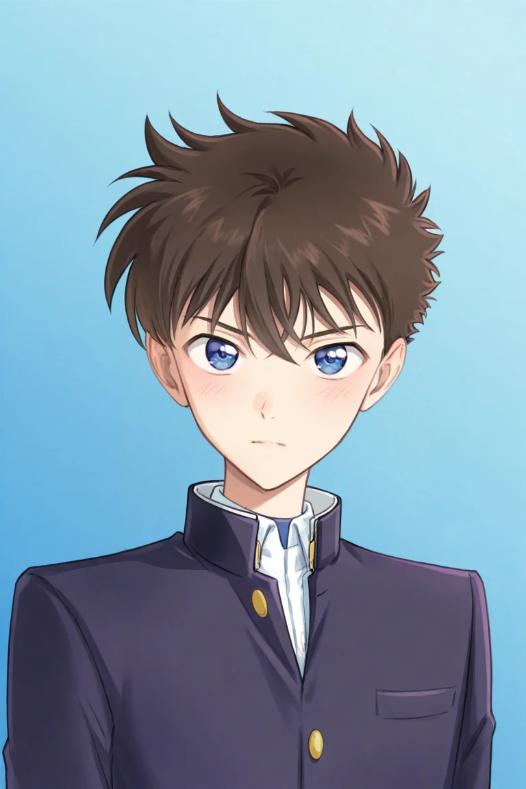 score_9, score_8_up, score_7_up, score_6_up, score_5_up,score_4_up, ,highly detailed, high quality, detailed shading, detailed skin
 masterpiece, best quality, very aesthetic, absurdres, high resolution, newest, cute 
kaito_1412, brown hair, blue eyes, 1boy, male focus, solo, school uniform, upper body, looking at viewer, closed mouth, short hair, gakuran, bangs, jacket, collared shirt