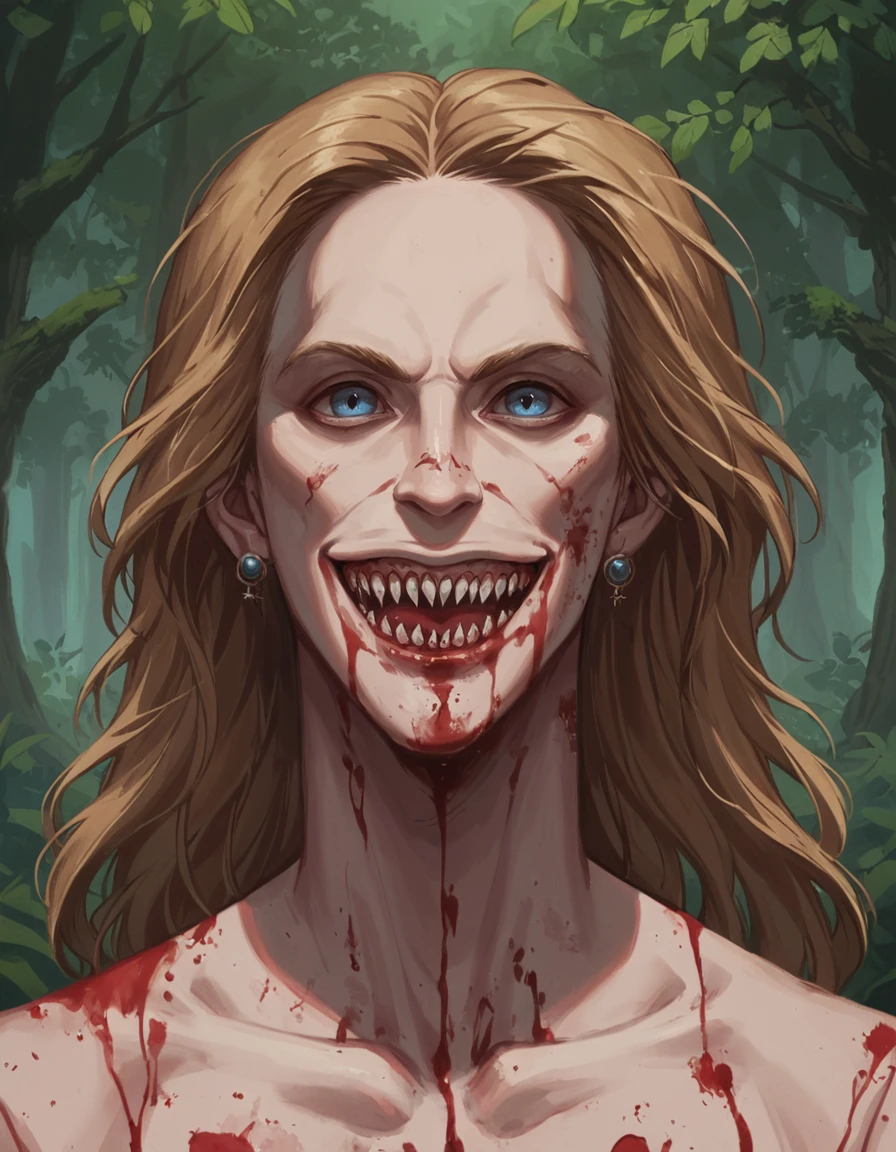 score_9, score_8_up, score_7_up, zPDXL, masterpiece, source_anime<lora:sn0wStyle:1> <lora:HKHorrorXL:1>1boy, solo, male focus, blood, blue eyes, forest, nature, blood on face, earrings, jewelry, teeth, open mouth, smile, horror (theme), looking at viewer, long hair, fuchi artist<lora:Miss_Fuchi_-_The_Artist_Junji_Ito_X_Dead_by_Daylight:0.8>