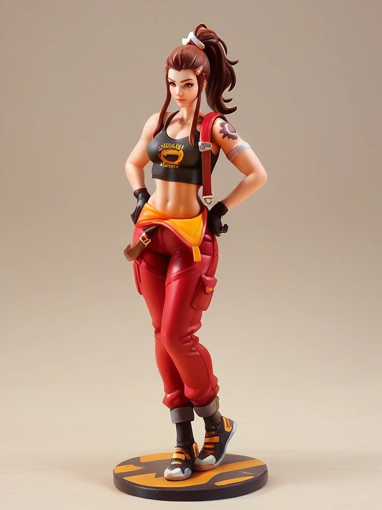 a close up of a woman in a yellow shirt holding a gun, faye valentine, as a character in tekken, video game character, vi from arcane, badass pose, mechanized soldier girl, sfm render, diesel punk female, katana zero video game character, female character, vi from league of legends, videogame character, mechanic punk outfit