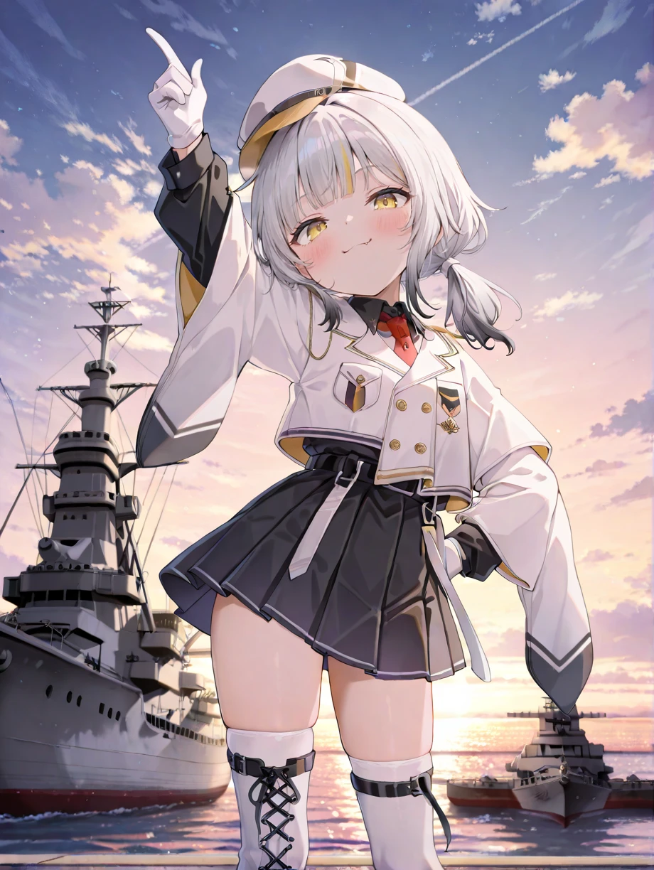 1girl, cute, ((KanColle Shimakaze)), (striped panties, Standing posture), (masterpiece, best quality, ultra detailed:1.2),(smile:1.1),(angry),closed mouth