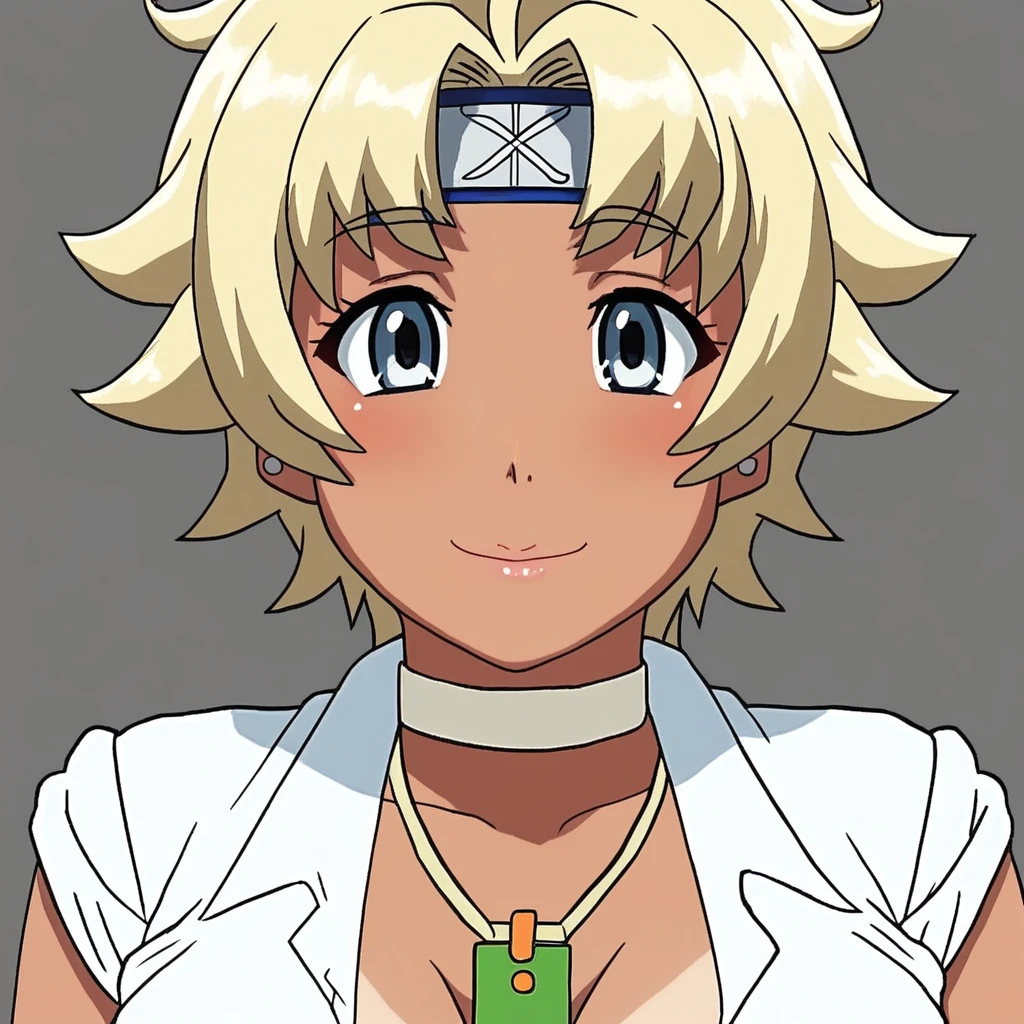 (masterpiece, best quality), 1girl,   <lora:OGT_Emily_Orange-v1:0.8> Emily Orange, 1girl, solo, transparent background, breasts, jewelry, blonde hair, short hair, blue eyes, large breasts, cleavage, dark skin, choker, headband, navel, hand on hip, dark-skinned female, earrings, shirt, necklace, wristband, looking at viewer
