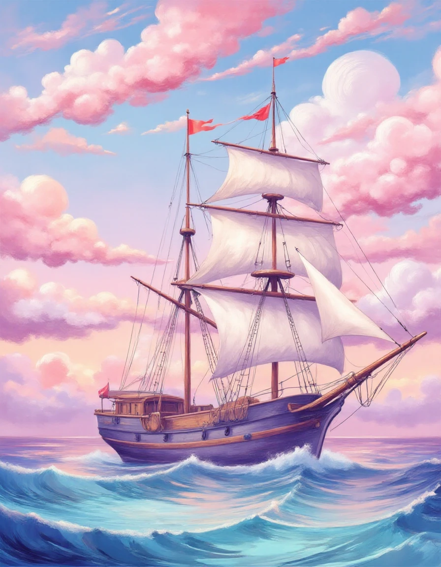 in the style of pastel dream a painting of a ship sailing <lora:pastel-dream:1>