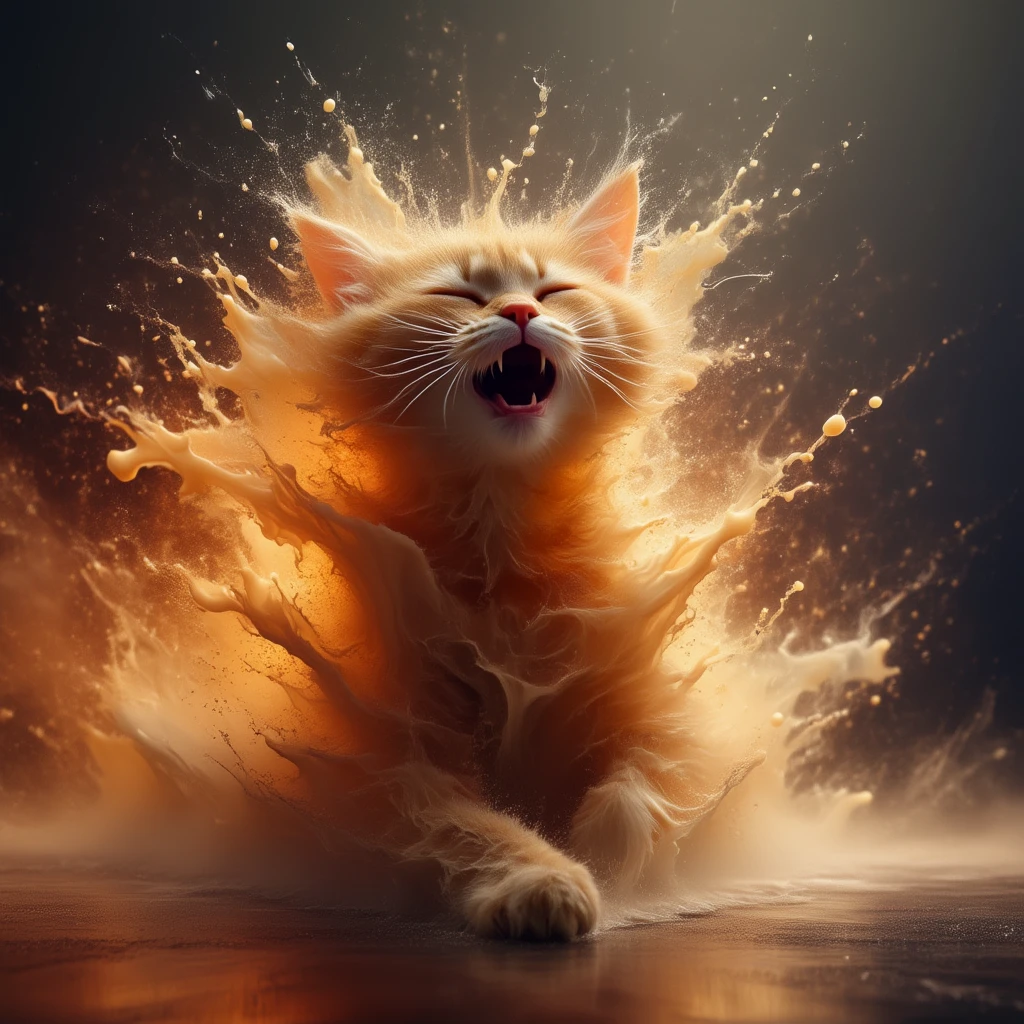 A cat exploding in a cloud of happiness.

splshCE_style