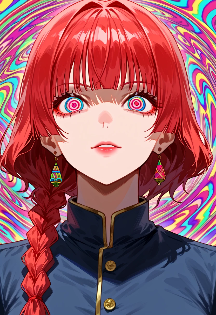 (masterpiece, high quality, amazing detail), highres, 1girl, chaotic lines, psychedelic, psycho chaotic, red and blue <lora:psycho-chaotic-style:1>