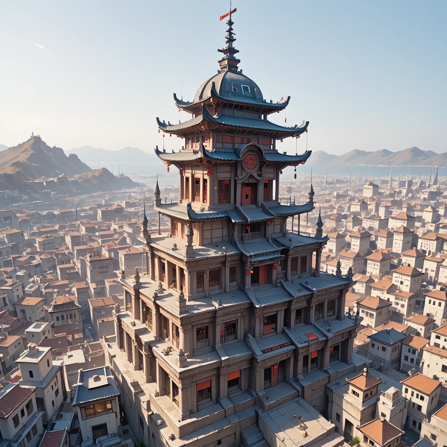 a Middle Eastern city with combining traditional architecture and high-tech sci-fi elements