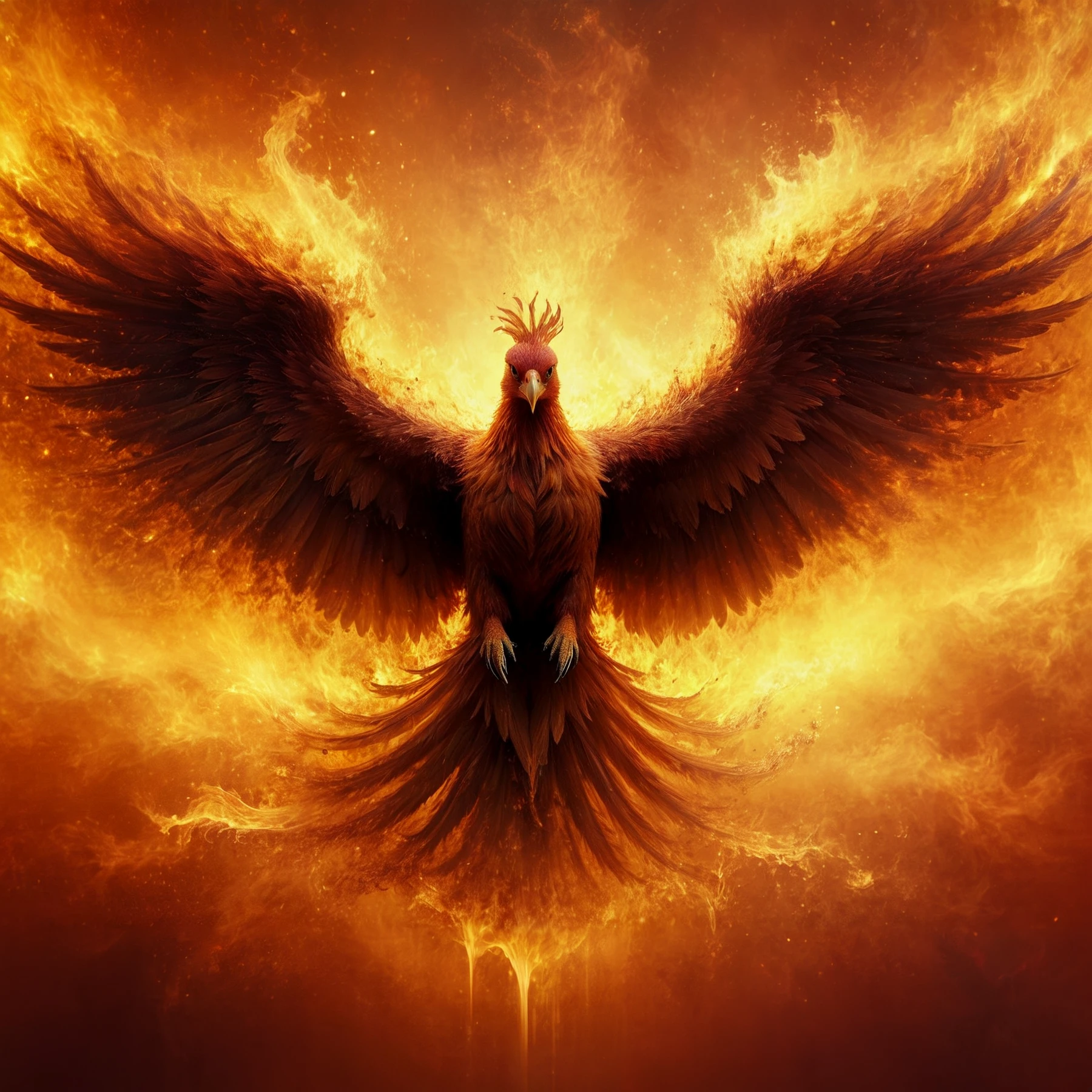 Phoenix (bird) rising, engulfed in fire.

<lora:Splash01a_CE_XL_300-OT:0.6> splshCE_style