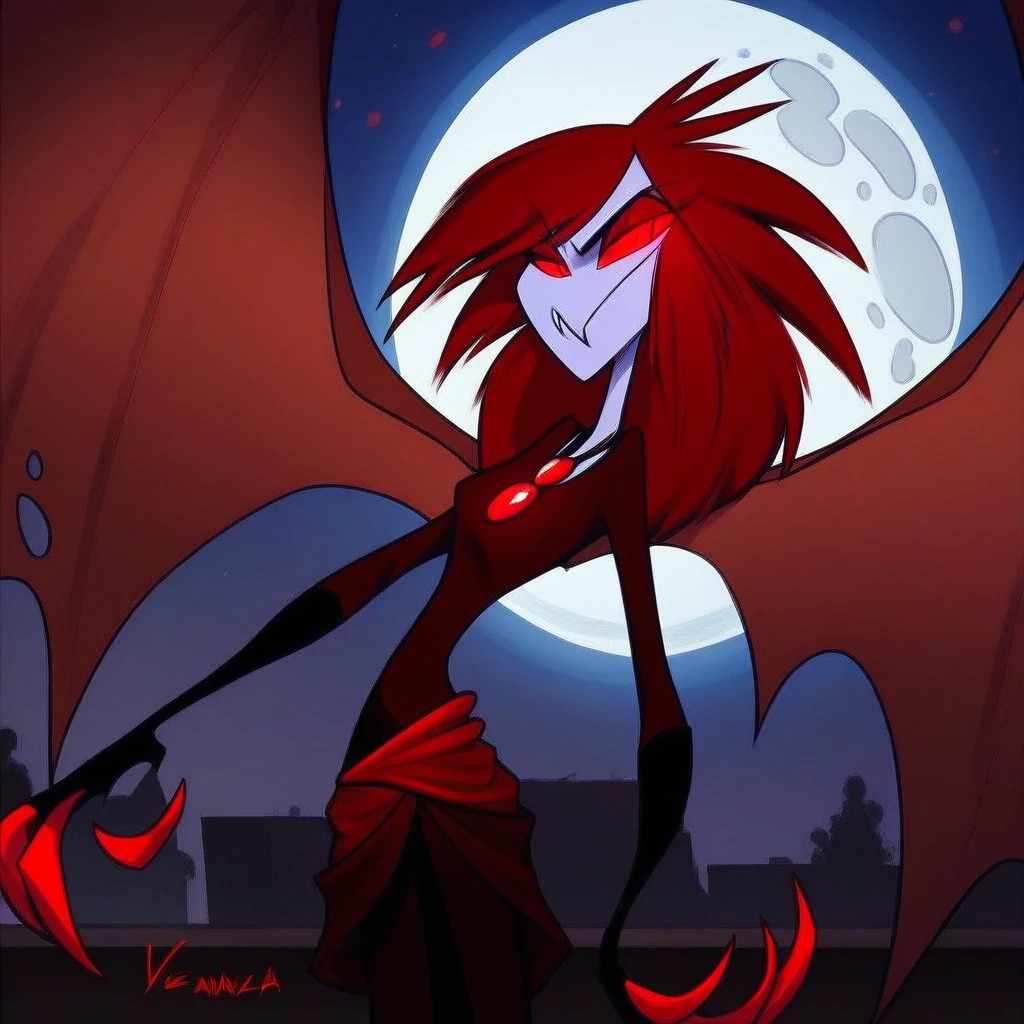 Medium close-up shot, side profile view, (Vivziepop style), faceless demon girl, skinny and slim waist, high bust, wide hips, long limbs. The demon girl is depicted in a seductive pose, hands delicately placed behind her head, showcasing her pointed nipples and slender waist. The background is a detailed, dark dungeon setting, filled with eerie fog and dim candlelight, enhancing the demonic atmosphere. The artwork exudes a mysterious and alluring aura, with a touch of Gothic charm typical of the Vivziepop art style. This ultra-detailed, high-definition piece is trending on ArtStation, created by the